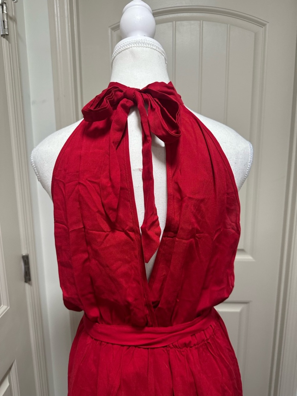 Red Halter Tie-Waist Mini Dress - Picture 6 of 7